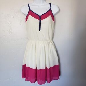 Charming Charlie Small Knee Length Dress Colorblock Navy Blue Cream Dark Pink